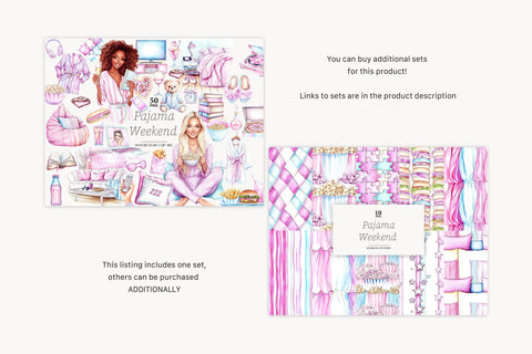 Cozy Pajama Party Digital Paper Set | Slumber Party Patterns Digital Pattern GlamArtZhanna 