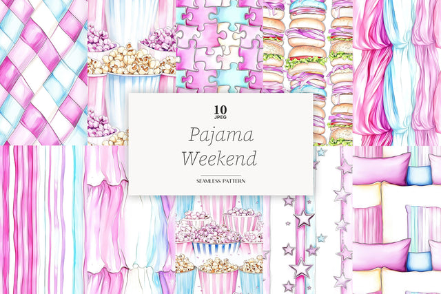 Cozy Pajama Party Digital Paper Set | Slumber Party Patterns Digital Pattern GlamArtZhanna 