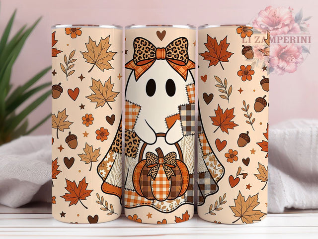 Cozy Patchwork Ghost 20oz Tumbler, Cozy Patchwork Ghost, Patchwork Ghost, Ghost Tumbler, 20oz Tumbler, Cozy Ghost, Halloween Tumbler, Tumbler Wrap Sublimation Li Zamperini 