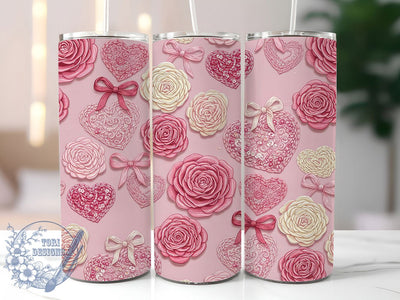 Cozy Pink Heart Valentine Tumbler, Heart Design, Valentine's Day, Romantic Theme, Cozy Style, 20Oz Tumbler, Sublimation Wrap Sublimation ToriDesigns 