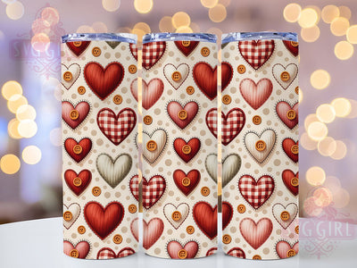 Cozy Plaid Yarn Heart Tumbler, Red Plaid, Faux Yarn Texture, Button Detail, Cozy Rustic Style, Romantic Pattern, Festive Wrap, 20Oz Tumbler, Sublimation Sublimation SvggirlplusArt 