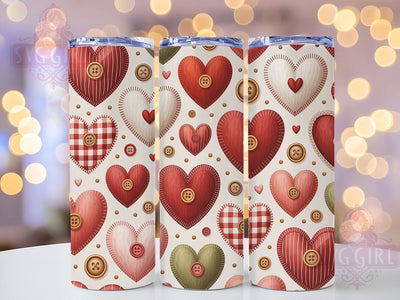 Cozy Plaid Yarn Heart Tumbler, Red Plaid, Faux Yarn Texture, Button Detail, Cozy Rustic Style, Romantic Pattern, Festive Wrap, 20Oz Tumbler, Sublimation Sublimation SvggirlplusArt 