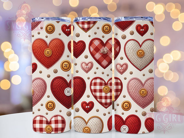 Cozy Plaid Yarn Heart Tumbler, Red Plaid, Faux Yarn Texture, Button Detail, Cozy Rustic Style, Romantic Pattern, Festive Wrap, 20Oz Tumbler, Sublimation Sublimation SvggirlplusArt 