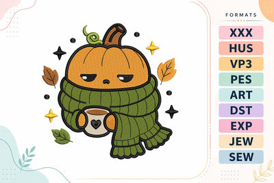 Cozy Pumpkin Coffee Autumn Embroidery Design Embroidery/Applique DESIGNS sg embroidery 