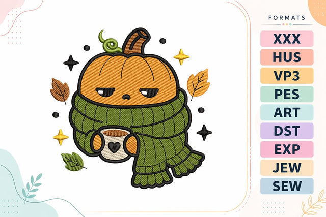 Cozy Pumpkin Coffee Autumn Embroidery Design Embroidery/Applique DESIGNS sg embroidery 