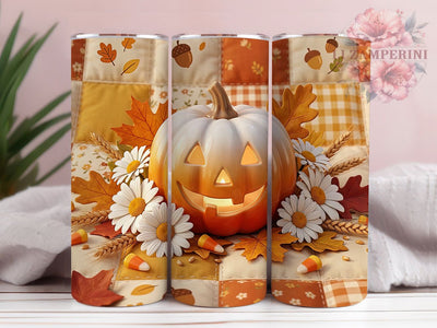 Cozy Pumpkin & Daisies 20oz Tumbler, Pumpkin Motif, Daisy Floral, Autumn Theme, Cozy Style, Rustic Charm, 20oz Wrap, Sublimation Tumbler Sublimation Li Zamperini 
