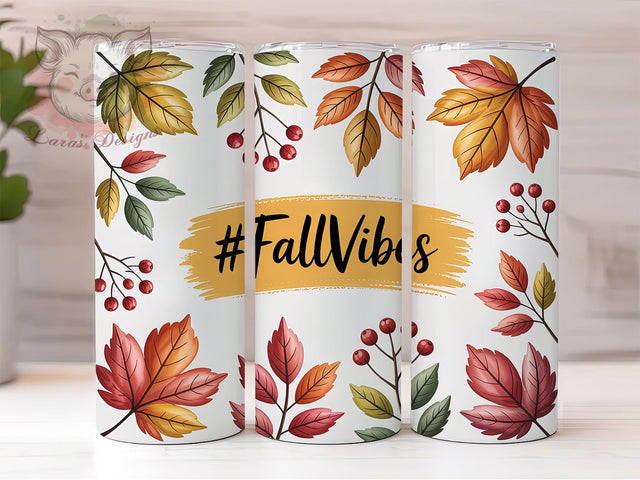 Cozy Pumpkin Fall Vibes Tumbler, 20oz Sublimation Wrap, Autumn Tumbler Design, Pumpkin Fall Cup, Cozy Fall Wrap, Fall Season Drinkware, Autumn Leaves Tumbler Sublimation Lara' s Designs 