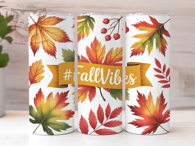 Cozy Pumpkin Fall Vibes Tumbler, 20oz Sublimation Wrap, Autumn Tumbler Design, Pumpkin Fall Cup, Cozy Fall Wrap, Fall Season Drinkware, Autumn Leaves Tumbler Sublimation Lara' s Designs 