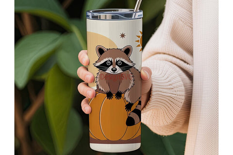 Cozy Raccoon Pumpkin 20oz Tumbler Wrap Sublimation DesignSVG 