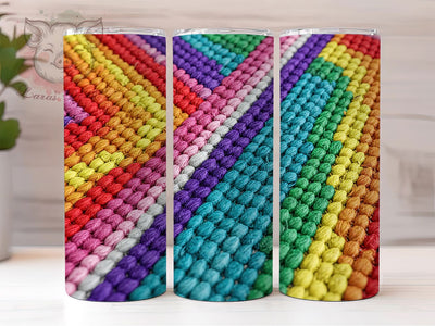 Cozy Rainbow Knit Pride Tumbler, Rainbow Knit Design, Pride Pattern Wrap, 20oz Knitted Tumbler, Colorful Knit Tumbler, LGBTQ+ Knit Tumbler, Cozy Pride Tumbler Sublimation Lara' s Designs 