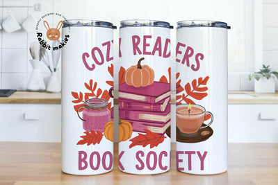 Cozy Readers Book Society Tumbler Png, Book Club Png, Cozy Reading Png, Cozy Readers 20 oz Skinny Tumbler Sublimation Design Sublimation Rabbitmakies 
