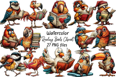 Cozy Reading Birds Clipart Bundle. Sublimation SVGArt 