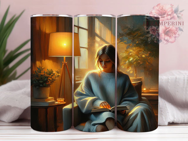 Cozy Reading Book Lover Tumbler, Book Lover Wrap, Reading Sublimation Design, 20oz Book Tumbler, Literary Cozy Art, Relaxing Reading Mug, Whimsical Book Cup Sublimation Li Zamperini 