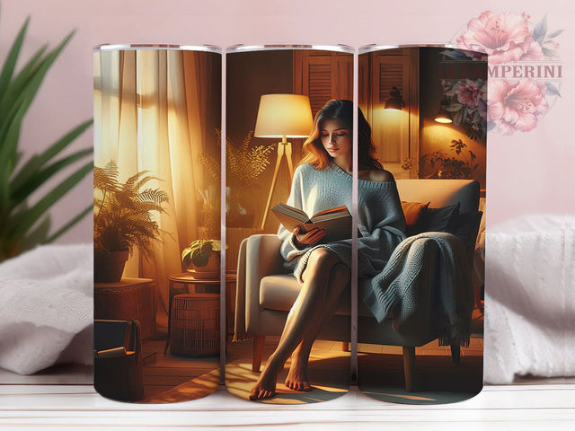 Cozy Reading Book Lover Tumbler, Book Lover Wrap, Reading Sublimation Design, 20oz Book Tumbler, Literary Cozy Art, Relaxing Reading Mug, Whimsical Book Cup Sublimation Li Zamperini 