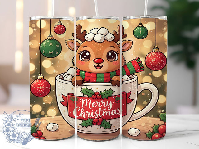 Cozy Reindeer Hot Chocolate Tumbler, Merry Christmas Wrap, Cozy Holiday Sublimation, Festive Cocoa Cup, 20Oz Skinny Tumbler Wrap, Cute Reindeer Mug, Warm Winter Design Sublimation ToriDesigns 