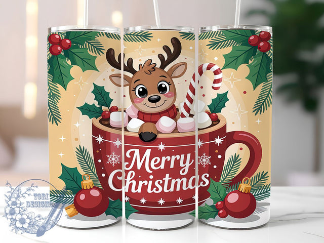 Cozy Reindeer Hot Chocolate Tumbler, Merry Christmas Wrap, Cozy Holiday Sublimation, Festive Cocoa Cup, 20Oz Skinny Tumbler Wrap, Cute Reindeer Mug, Warm Winter Design Sublimation ToriDesigns 