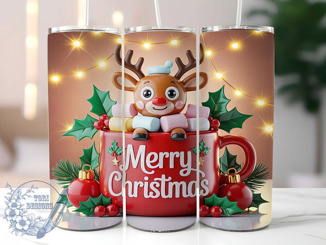 Cozy Reindeer Hot Chocolate Tumbler, Merry Christmas Wrap, Cozy Holiday Sublimation, Festive Cocoa Cup, 20Oz Skinny Tumbler Wrap, Cute Reindeer Mug, Warm Winter Design Sublimation ToriDesigns 