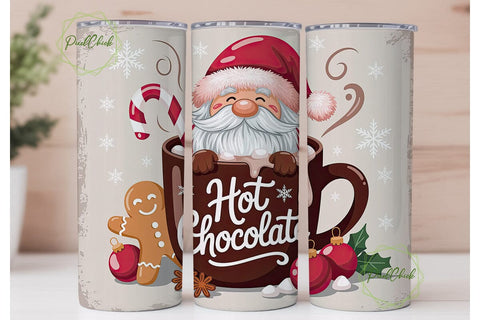 Cozy Santa Hot Chocolate Tumbler Wrap Sublimation PixelChick 
