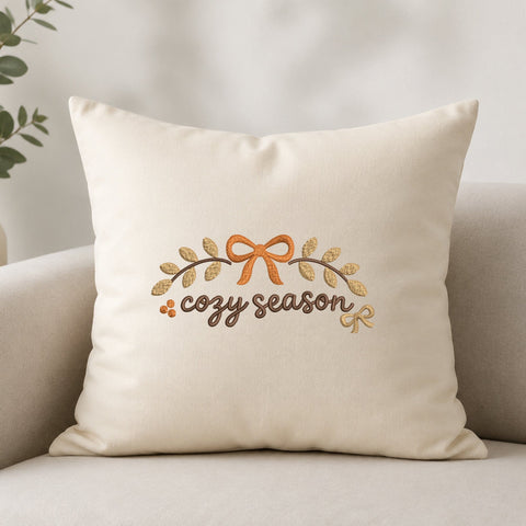 Cozy Season Bow Machine Embroidery Design – Fall Leaves Autumn Embroidery File Embroidery/Applique DESIGNS PatternFeed8 
