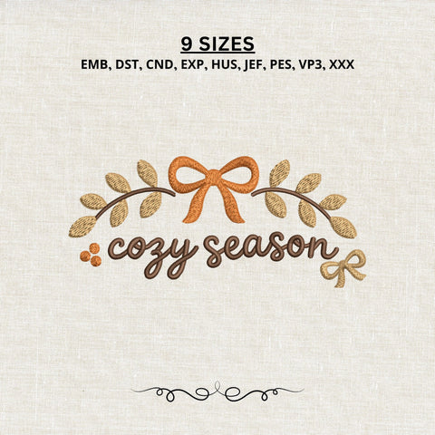 Cozy Season Bow Machine Embroidery Design – Fall Leaves Autumn Embroidery File Embroidery/Applique DESIGNS PatternFeed8 
