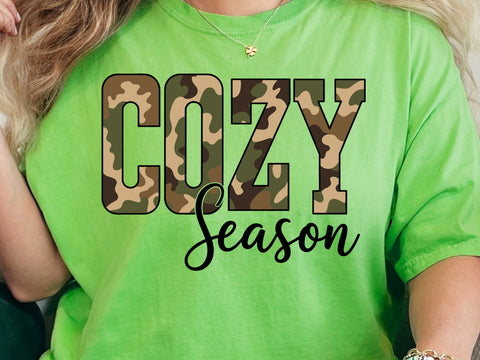 Cozy Season Camo Western PNG, Retro Camo Country Distressed Varsity Cowboy, Camouflage Sublimation Design For Shirt Png, Camo Cozy Season SVG DesignDestine 