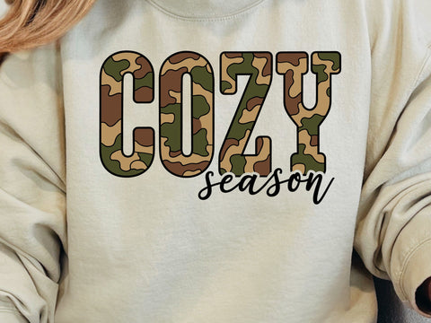 Cozy Season Camo Western PNG, Retro Camo Country Distressed Varsity Cowboy, Camouflage Sublimation Design For Shirt Png, Camo Cozy Season SVG DesignDestine 