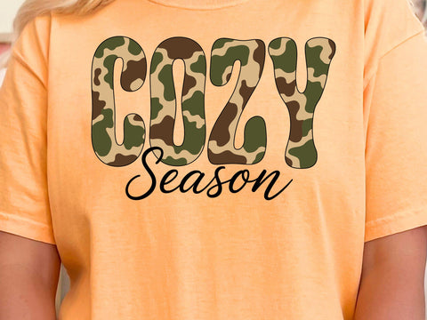 Cozy Season Camo Western PNG, Retro Camo Country Distressed Varsity Cowboy, Camouflage Sublimation Design For Shirt Png, Camo Cozy Season SVG DesignDestine 