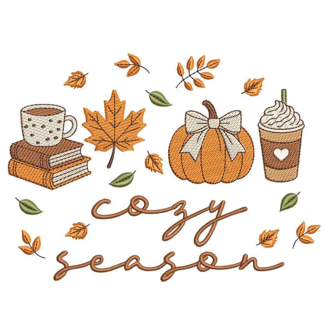 Cozy Season Embroidery Design Autumn Thanksgiving Machine Embroidery File Pumpkin Coffee Books Leaves Fall Decor for 5x7 6x10 8x8 9x9 Hoop Embroidery/Applique DESIGNS Nino Nadaraia 
