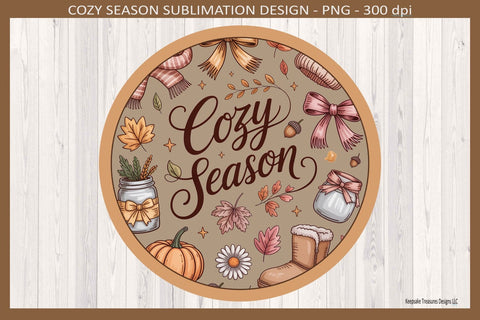 Cozy Season Fall Door Sign, Autumn Wreath Attachment, Sublimation Printable Png Sublimation Keepsake Treasures Designs LLC. 
