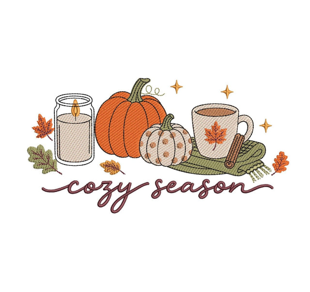Cozy Season Fall Pumpkin and Mug Machine Embroidery Design for 5x7 6x10 Digital File Embroidery/Applique DESIGNS Nino Nadaraia 