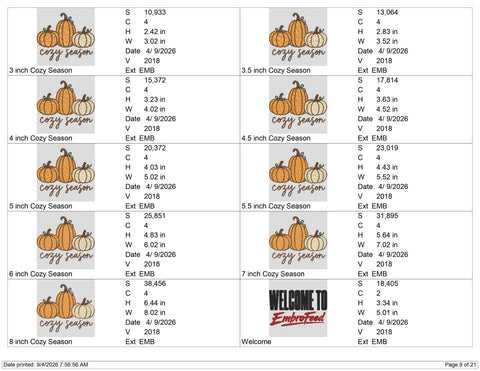 Cozy Season Pumpkin Embroidery Design – Fall Pumpkin Trio Machine Embroidery File, Autumn Thanksgiving Embroidery Embroidery/Applique DESIGNS PatternFeed8 
