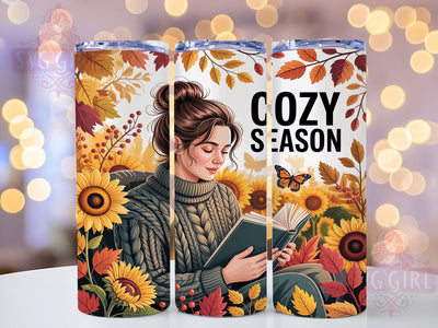 Cozy Season Sunflower Reading 20oz Tumbler, Cozy Season, Sunflower Design, Reading Theme, Sublimation Wrap, 20oz Tumbler, Rustic Aesthetic, Autumn Charm Sublimation SvggirlplusArt 