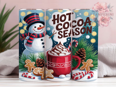 Cozy Snowman Hot Cocoa Tumbler, Christmas Cocoa Wrap, Festive Snowman Sublimation, 20oz Holiday Tumbler, Cozy Cocoa Art, Seasonal Snowman Mug, Whimsical Christmas Cup Sublimation Li Zamperini 