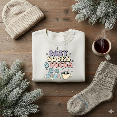 Cozy Socks and Cocoa PNG, Winter Quote PNG, Hot Chocolate Sublimation Design, Cozy Winter Clipart, Cold Weather PNG for Shirts, Mugs, Crafts SVG TiffsCraftyCreations 