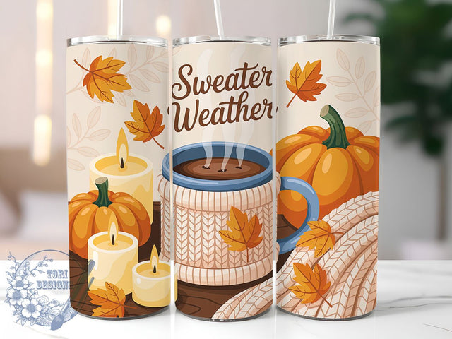 Cozy Sweater Weather Coffee Tumbler, Coffee Lover Wrap, Autumn Tumbler Design, 20Oz Skinny Tumbler, Cozy Fall Sublimation, Pumpkin Spice Tumbler, Warm Drink Wrap Sublimation ToriDesigns 
