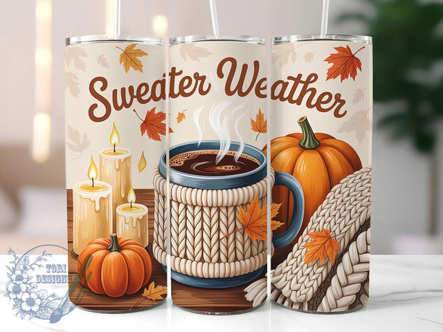 Cozy Sweater Weather Coffee Tumbler, Coffee Lover Wrap, Autumn Tumbler Design, 20Oz Skinny Tumbler, Cozy Fall Sublimation, Pumpkin Spice Tumbler, Warm Drink Wrap Sublimation ToriDesigns 