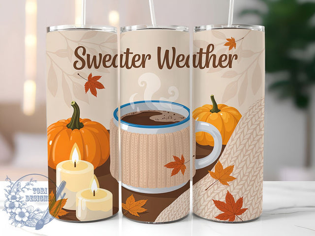 Cozy Sweater Weather Coffee Tumbler, Coffee Lover Wrap, Autumn Tumbler Design, 20Oz Skinny Tumbler, Cozy Fall Sublimation, Pumpkin Spice Tumbler, Warm Drink Wrap Sublimation ToriDesigns 