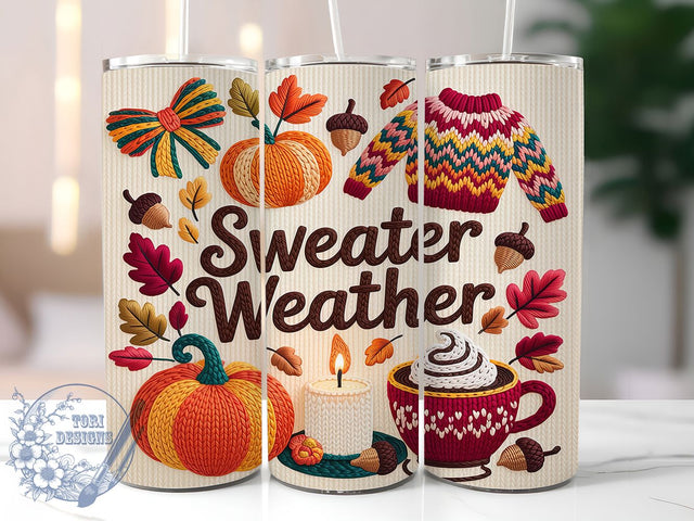Cozy Sweater Weather Tumbler, Cable Knit Sublimation, 20oz Skinny Tumbler, Winter Tumbler Wrap, Cozy Knit Pattern, Sublimation Download, Realistic Sweater Png Sublimation ToriDesigns 