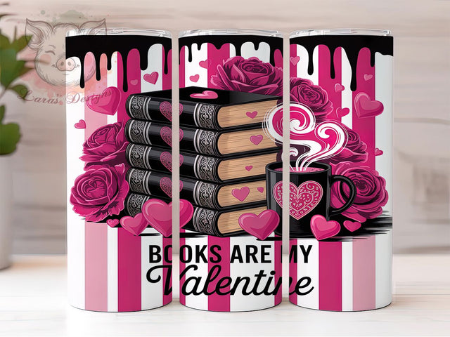 Cozy Valentine Book Lover Tumbler, Valentine Reading Pattern, Cozy Book Heart Design, 20Oz Sublimation Wrap, Romantic Reader Art, Cute Book Texture, Tumbler Sublimation Sublimation Lara' s Designs 