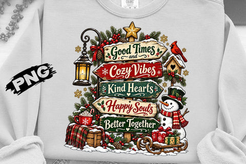 Cozy Vibes Christmas Snowman Signpost PNG SVG DesignDestine 