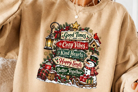 Cozy Vibes Christmas Snowman Signpost PNG SVG DesignDestine 