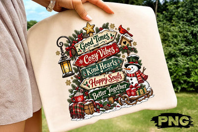 Cozy Vibes Christmas Snowman Signpost PNG SVG DesignDestine 