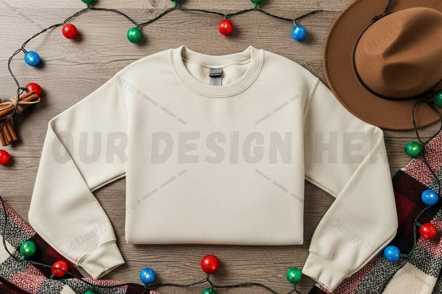 Cozy white crew neck sweatshirt Mock Up Photo Designangry 