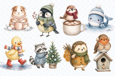 Cozy Winter Animals Watercolor Clipart Sublimation TanyaPrintDesign 