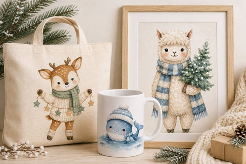 Cozy Winter Animals Watercolor Clipart Sublimation TanyaPrintDesign 
