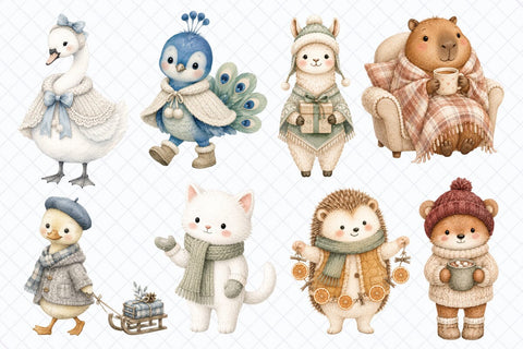 Cozy Winter Animals Watercolor Clipart Sublimation TanyaPrintDesign 