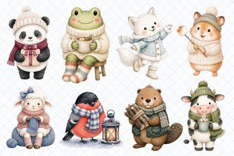 Cozy Winter Animals Watercolor Clipart Sublimation TanyaPrintDesign 