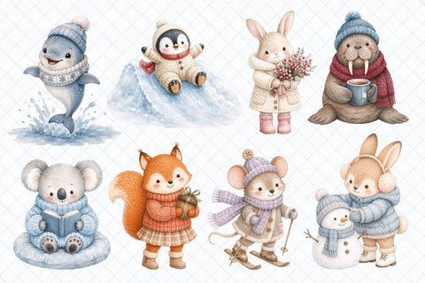 Cozy Winter Animals Watercolor Clipart Sublimation TanyaPrintDesign 