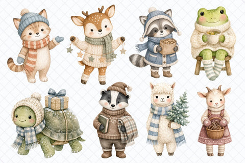 Cozy Winter Animals Watercolor Clipart Sublimation TanyaPrintDesign 