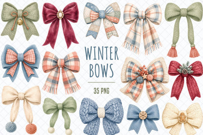Cozy Winter Bows Clipart Sublimation TanyaPrintDesign 